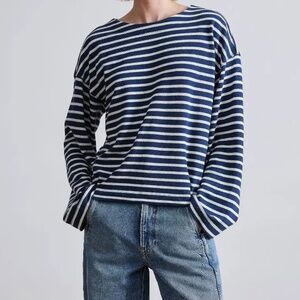 Apiece Apart Barca Long Sleeve Top in Navy and Cream Stripe